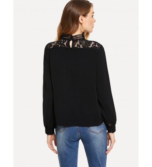 Solid Contrast Lace Blouse