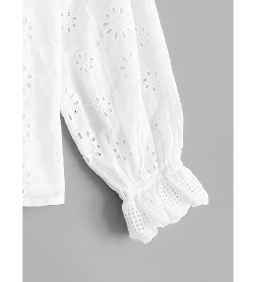 Lace Eyelet Ruffle Top