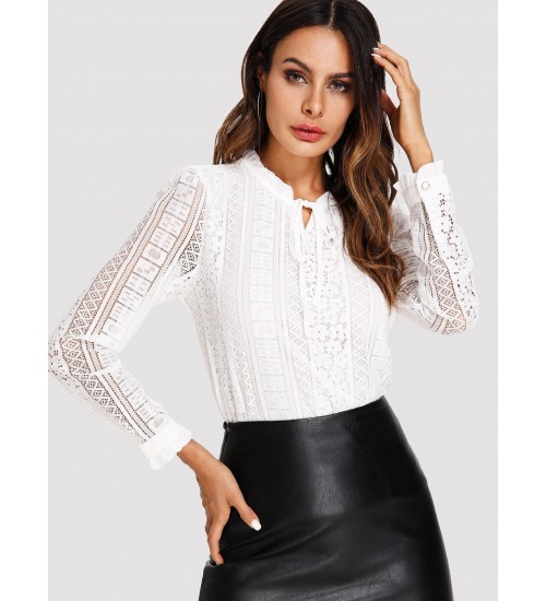 Tie Neck Lace Shirt