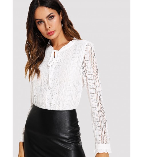 Tie Neck Lace Shirt