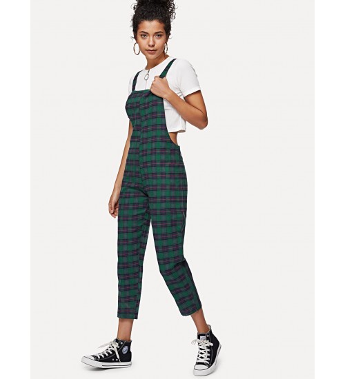 Criss Cross Back Checked Pinafore Pants