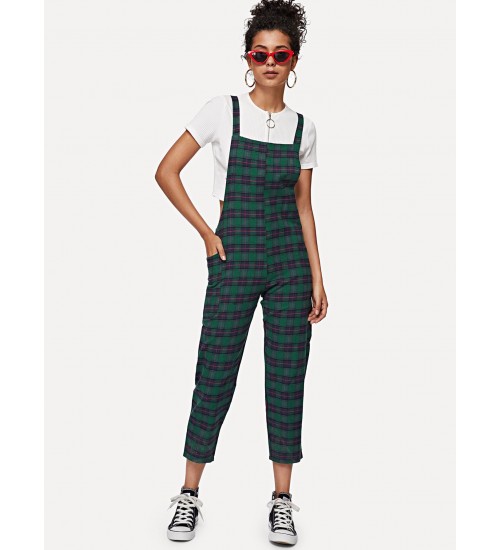 Criss Cross Back Checked Pinafore Pants