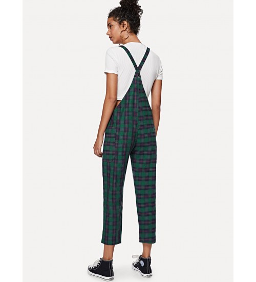 Criss Cross Back Checked Pinafore Pants