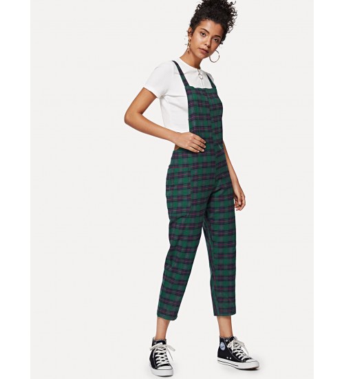 Criss Cross Back Checked Pinafore Pants