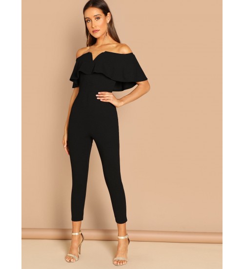 Flounce Foldover Front Skinny Jumpsuit