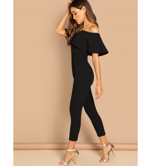 Flounce Foldover Front Skinny Jumpsuit