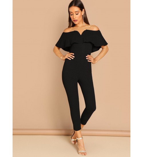 Flounce Foldover Front Skinny Jumpsuit