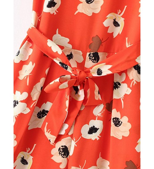 Flower Print Tie Waist Jumpsuit