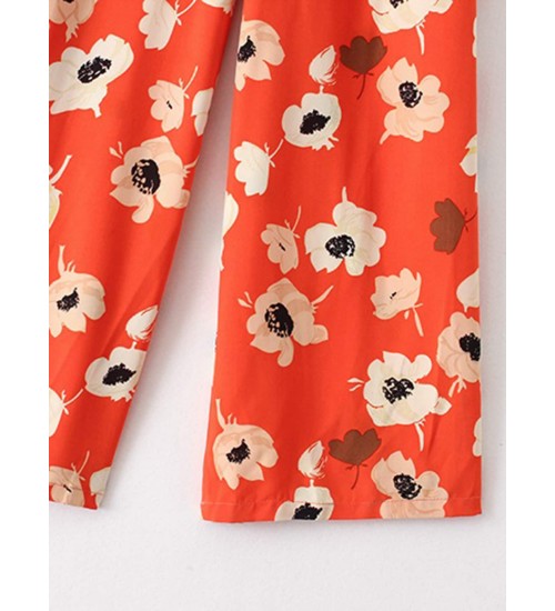 Flower Print Tie Waist Jumpsuit