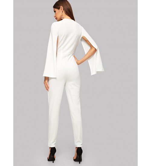 Plunging Neck Cloak Sleeve Jumpsuit