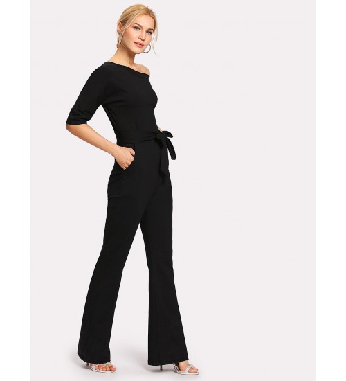 Button Detail Self Tie Jumpsuit