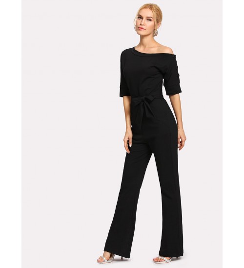 Button Detail Self Tie Jumpsuit