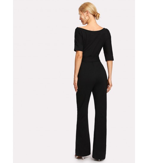 Button Detail Self Tie Jumpsuit