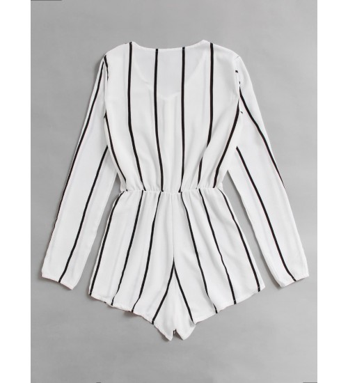 Vertical Striped Button Front Romper