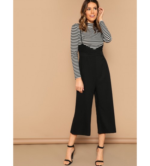 Wrap Waist Wide Leg Suspender Jumpsuit