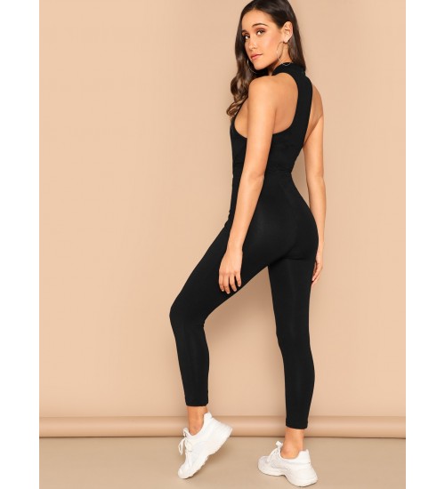 Letter Print Racerback Unitard Jumpsuit