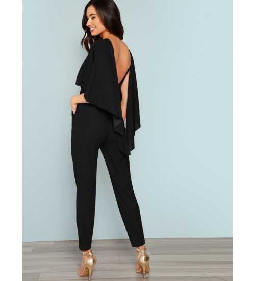 Slant Pocket Backless Batwing Sleeve Jumpsuit