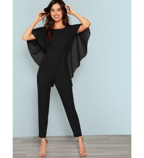 Slant Pocket Backless Batwing Sleeve Jumpsuit