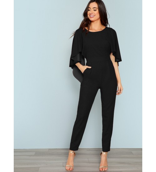 Slant Pocket Backless Batwing Sleeve Jumpsuit