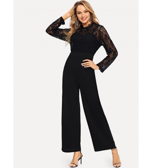 Lace Applique Solid Jumpsuit