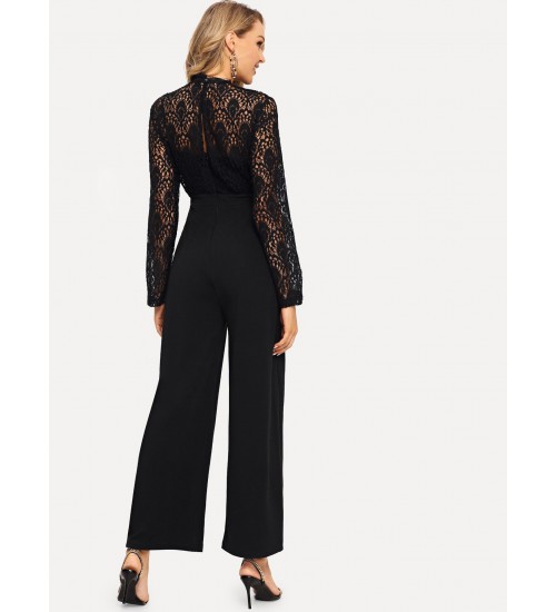 Lace Applique Solid Jumpsuit