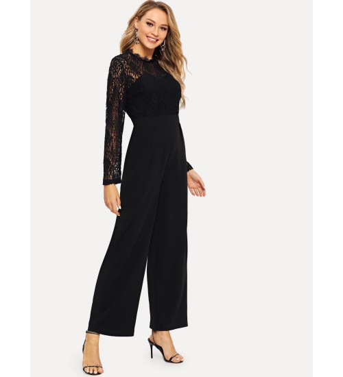 Lace Applique Solid Jumpsuit