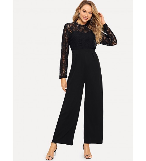 Lace Applique Solid Jumpsuit