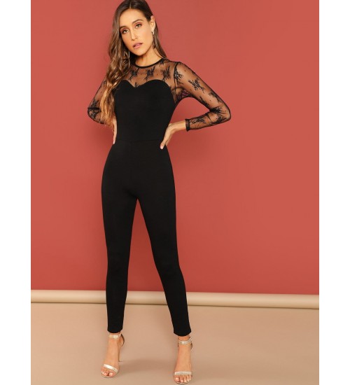 Mesh Contrast Skinny Jumpsuit