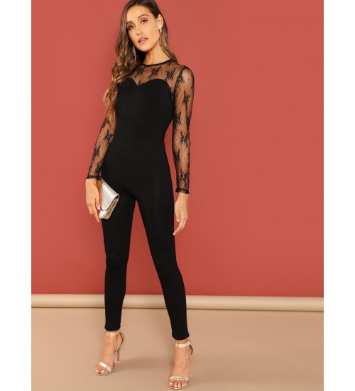 Mesh Contrast Skinny Jumpsuit