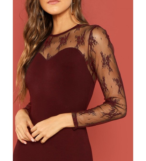 Lace Yoke Sweetheart Form Fitted Jumpsuit