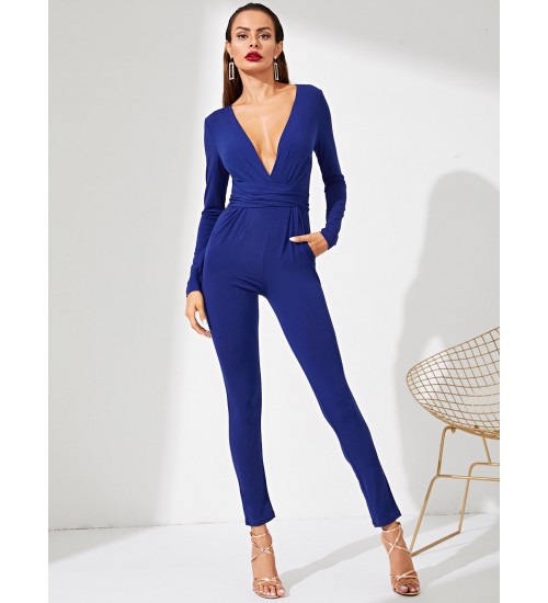 Surplice Neck Solid Jumpsuit