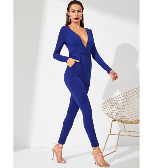 Surplice Neck Solid Jumpsuit