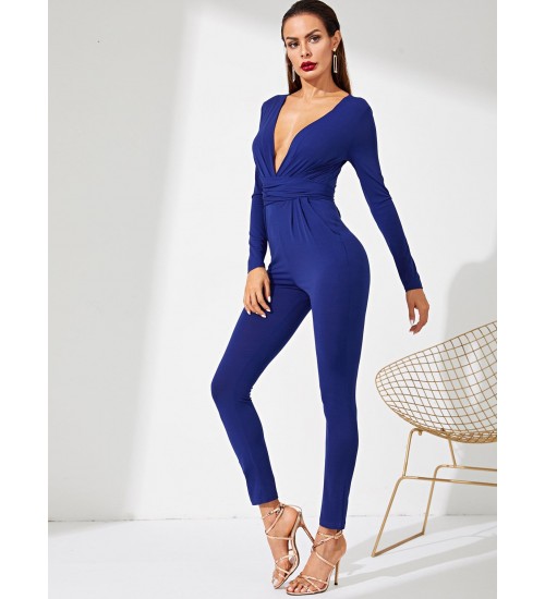 Surplice Neck Solid Jumpsuit