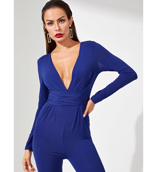 Surplice Neck Solid Jumpsuit