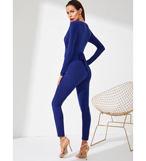 Surplice Neck Solid Jumpsuit