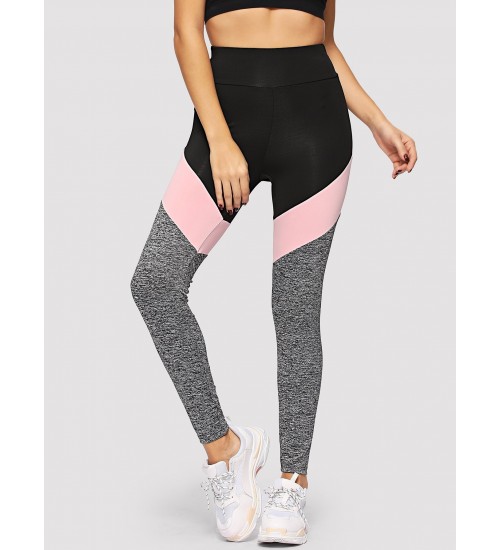 Wide Waistband Marled Knit Colorblock Leggings