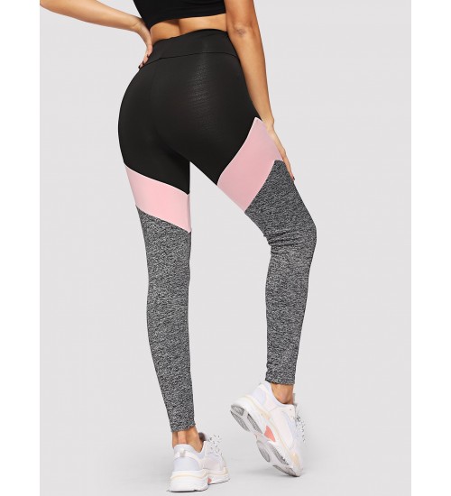 Wide Waistband Marled Knit Colorblock Leggings