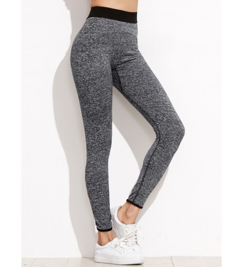 Marled Knit Contrast Binding Leggings