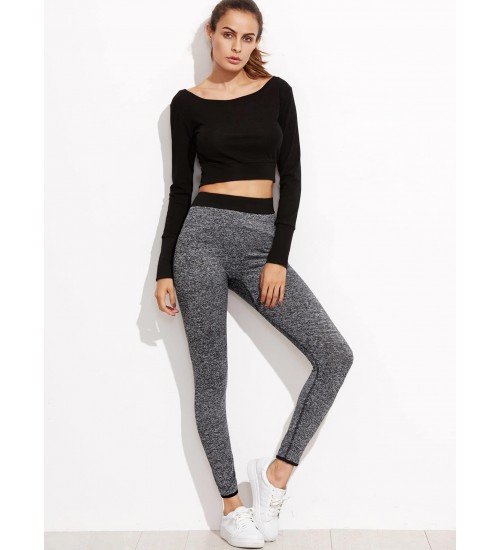 Marled Knit Contrast Binding Leggings