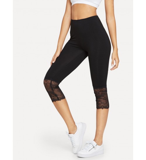 Eyelash Lace Trim Short Leggings