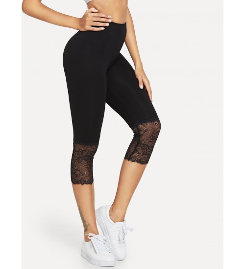 Eyelash Lace Trim Short Leggings