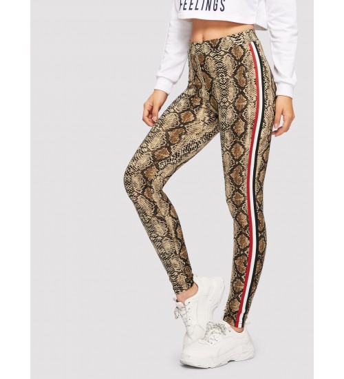 Contrast Sideseam Snake Skin Print Leggings