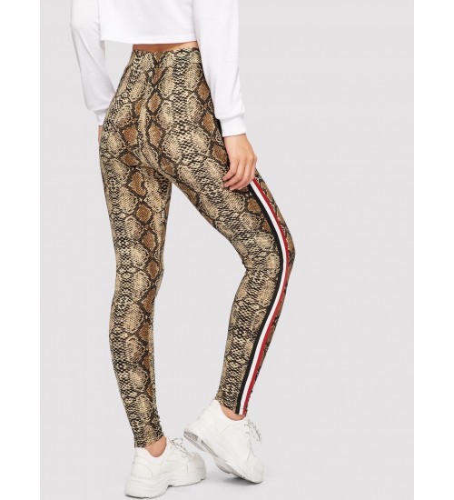 Contrast Sideseam Snake Skin Print Leggings