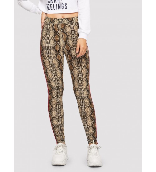 Contrast Sideseam Snake Skin Print Leggings