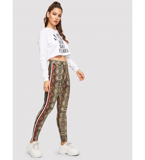 Contrast Sideseam Snake Skin Print Leggings