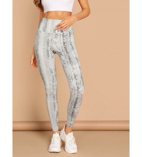 Snake Print Waistband Pocket Stretch Leggings