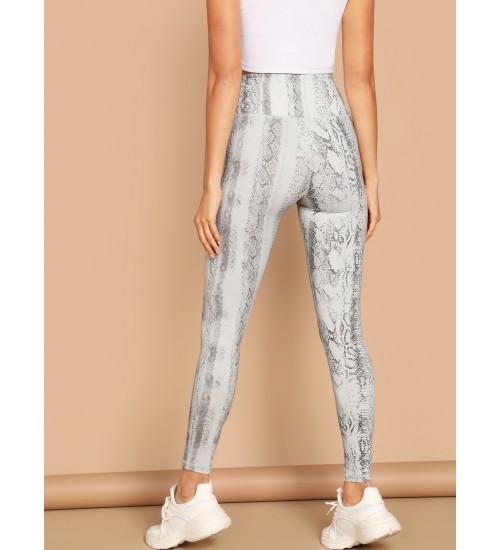 Snake Print Waistband Pocket Stretch Leggings