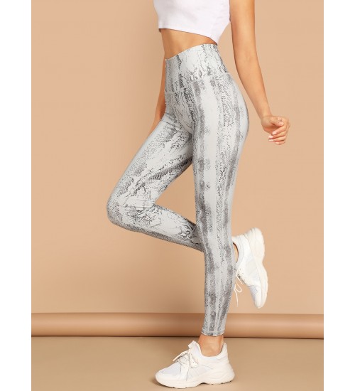 Snake Print Waistband Pocket Stretch Leggings