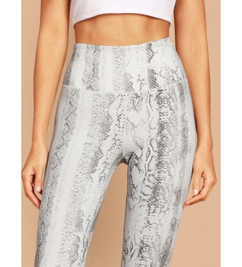 Snake Print Waistband Pocket Stretch Leggings