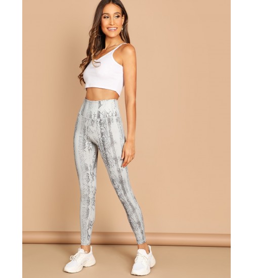 Snake Print Waistband Pocket Stretch Leggings